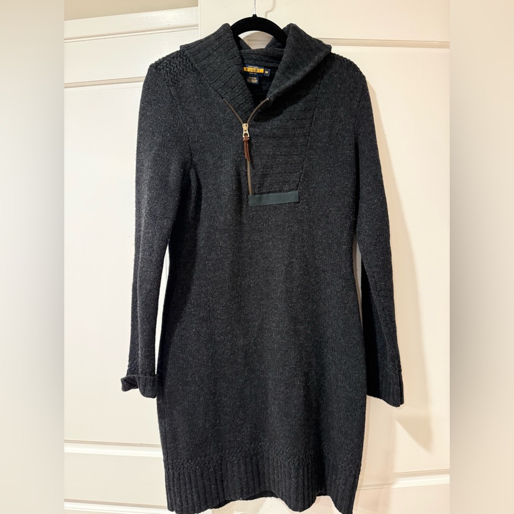 Ralph Lauren Rugby Shawl Collar Charcoal Wool Half-Zip Sweater dress